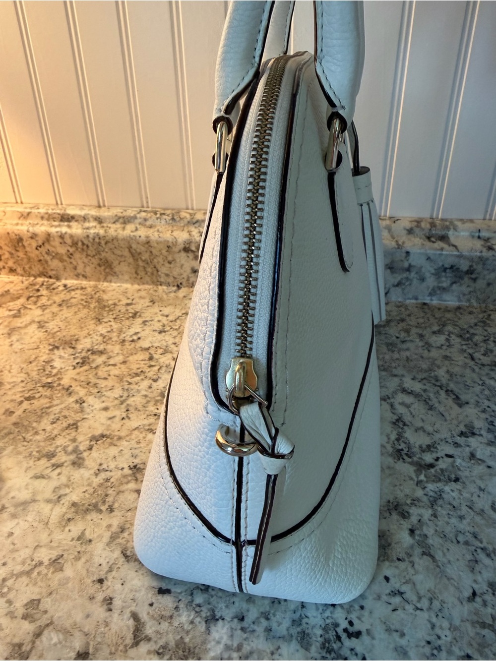 Kate Spade ♠️ McCall Street Carli Leather Satchel White Tassel No Strap - Picture 7 of 14